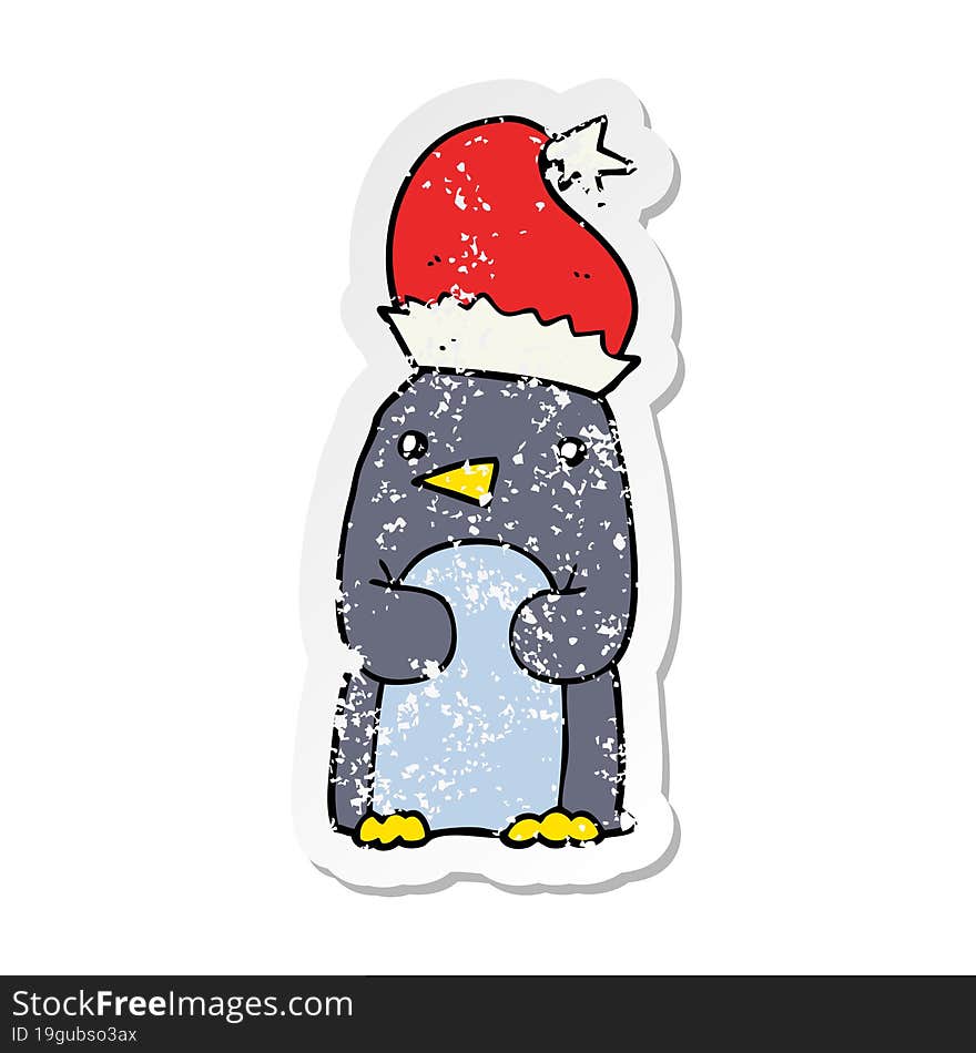 distressed sticker of a cute christmas penguin