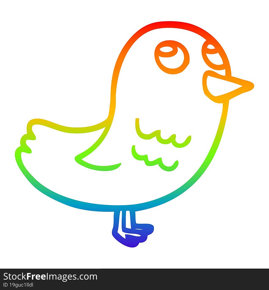 rainbow gradient line drawing of a cartoon garden bird