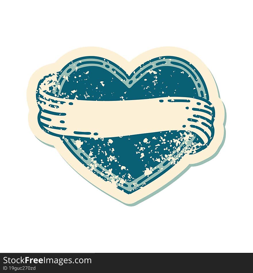 Distressed Sticker Tattoo Style Icon Of A Heart And Banner