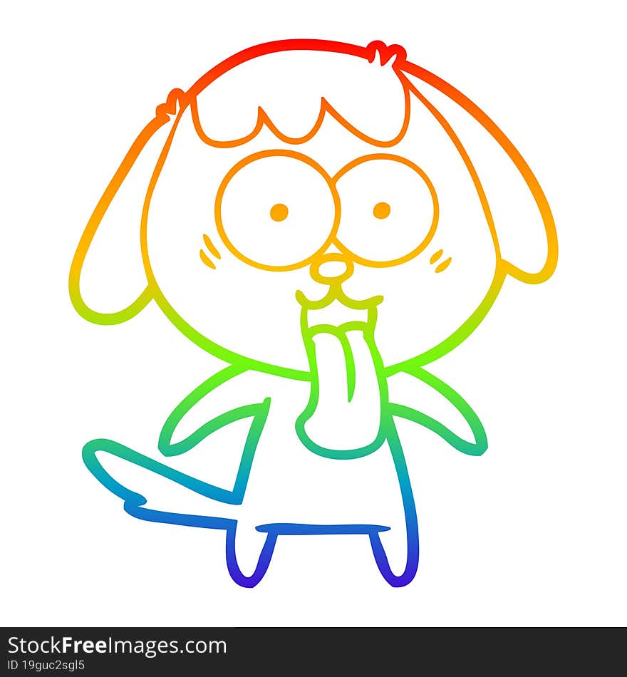 rainbow gradient line drawing of a cute cartoon dog