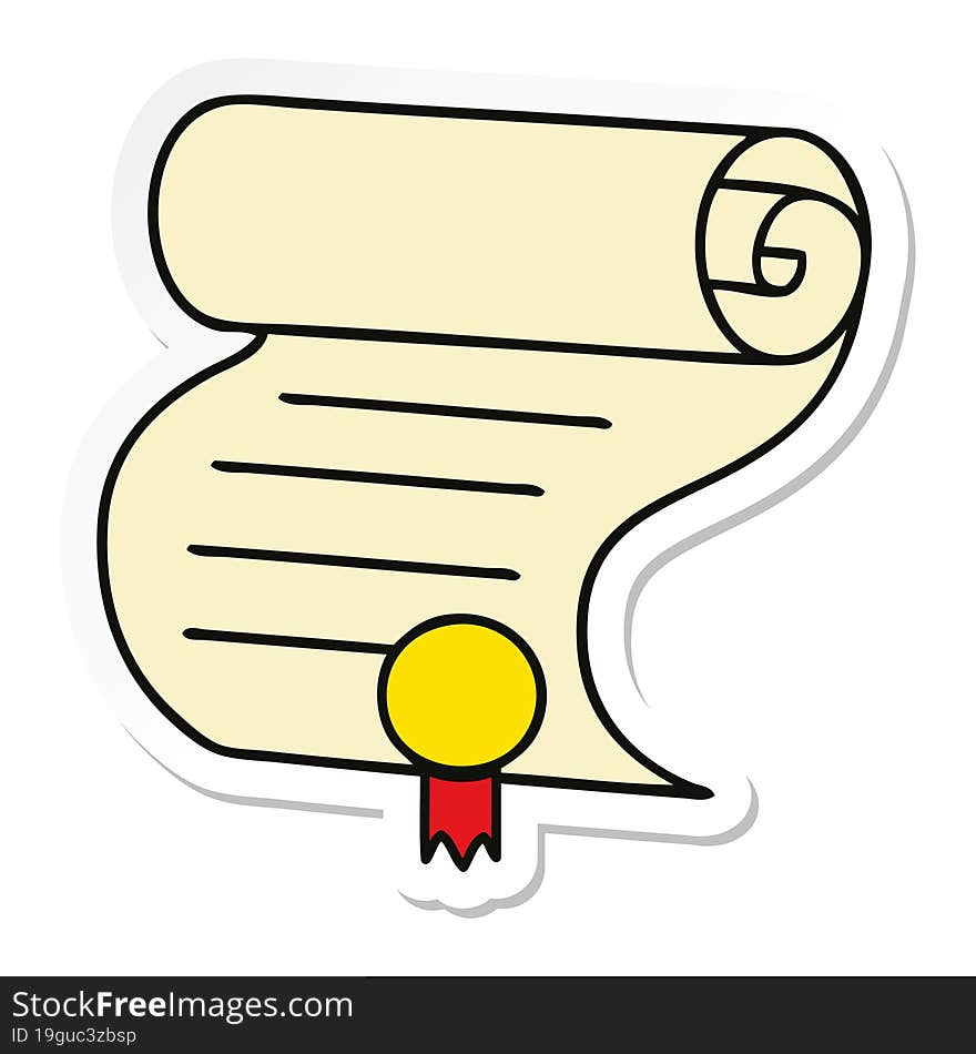 sticker of a cute cartoon important document