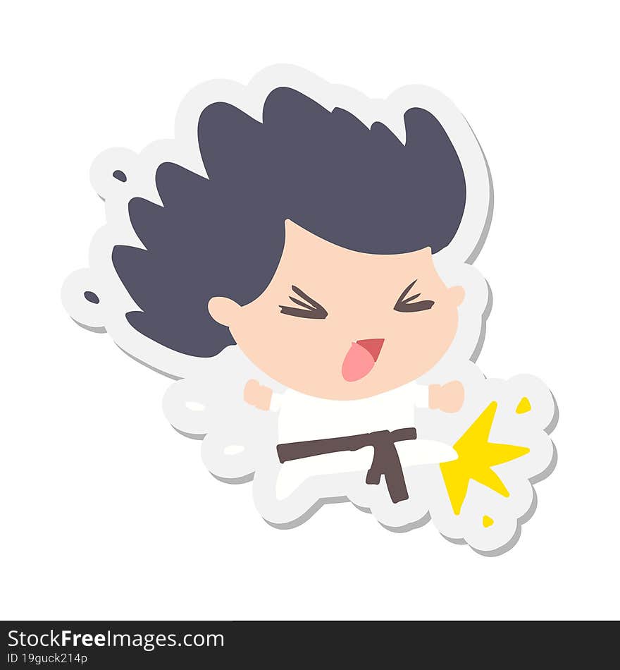 Cartoon Kicking Karate Champ Sticker