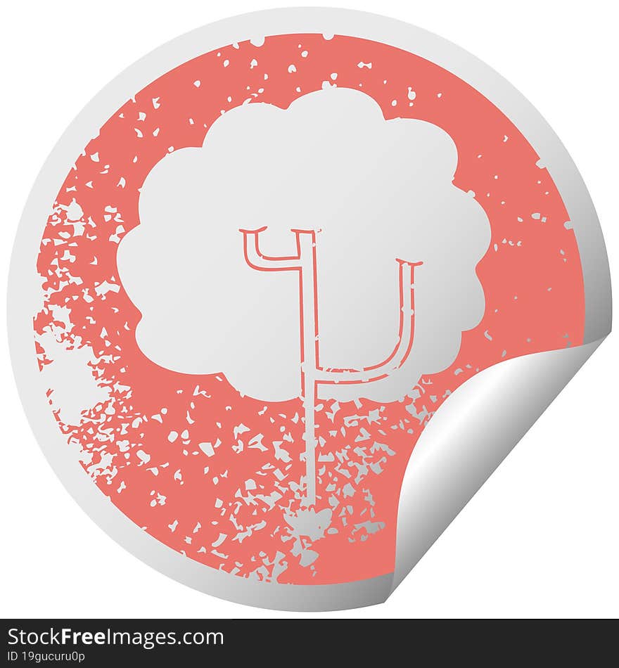 quirky distressed circular peeling sticker symbol tree