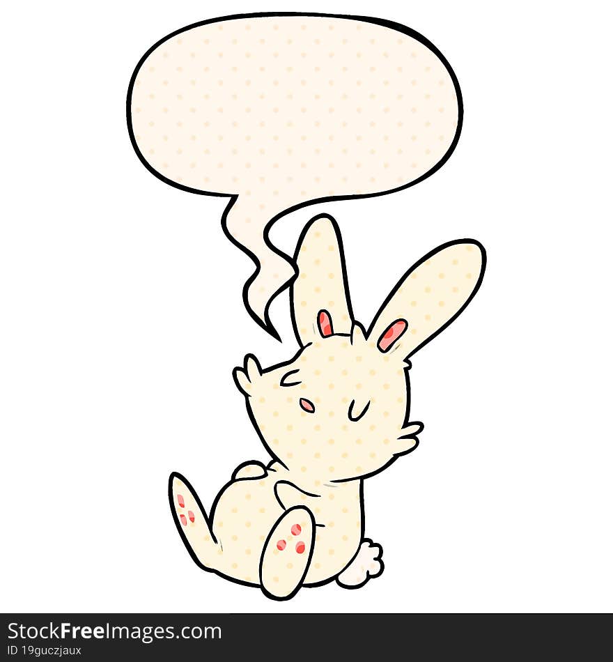 cute cartoon rabbit sleeping with speech bubble in comic book style