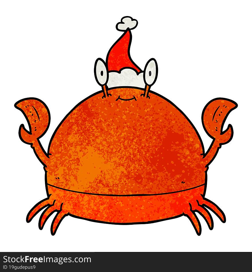 textured cartoon of a crab wearing santa hat