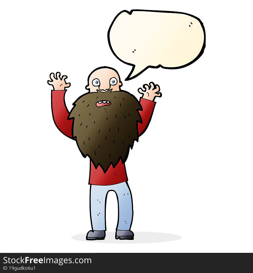 cartoon frightened old man with beard with speech bubble