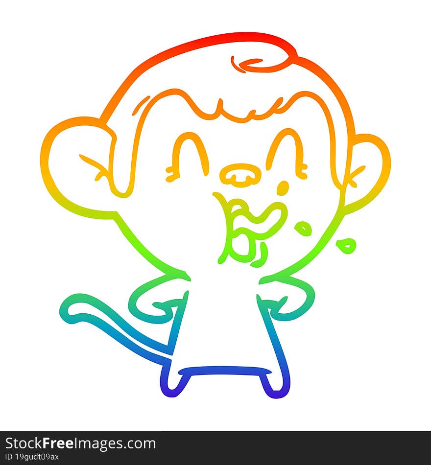 rainbow gradient line drawing of a crazy cartoon monkey