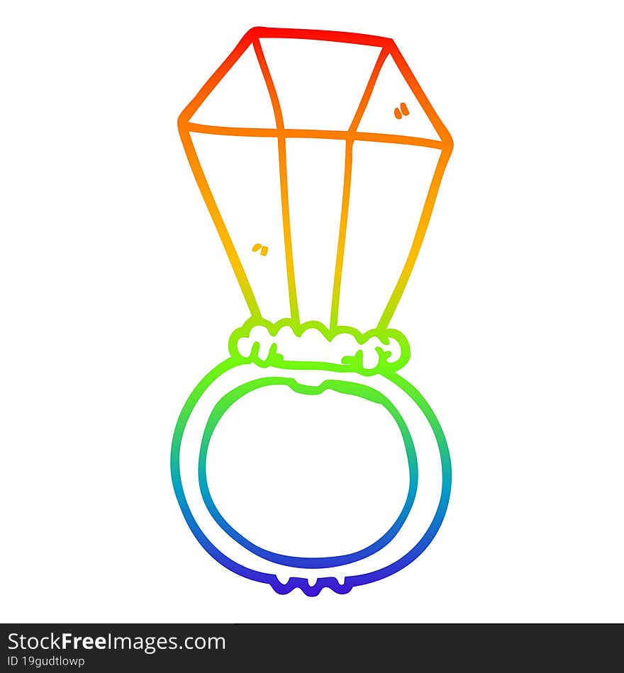 Rainbow Gradient Line Drawing Cartoon Engagement Ring