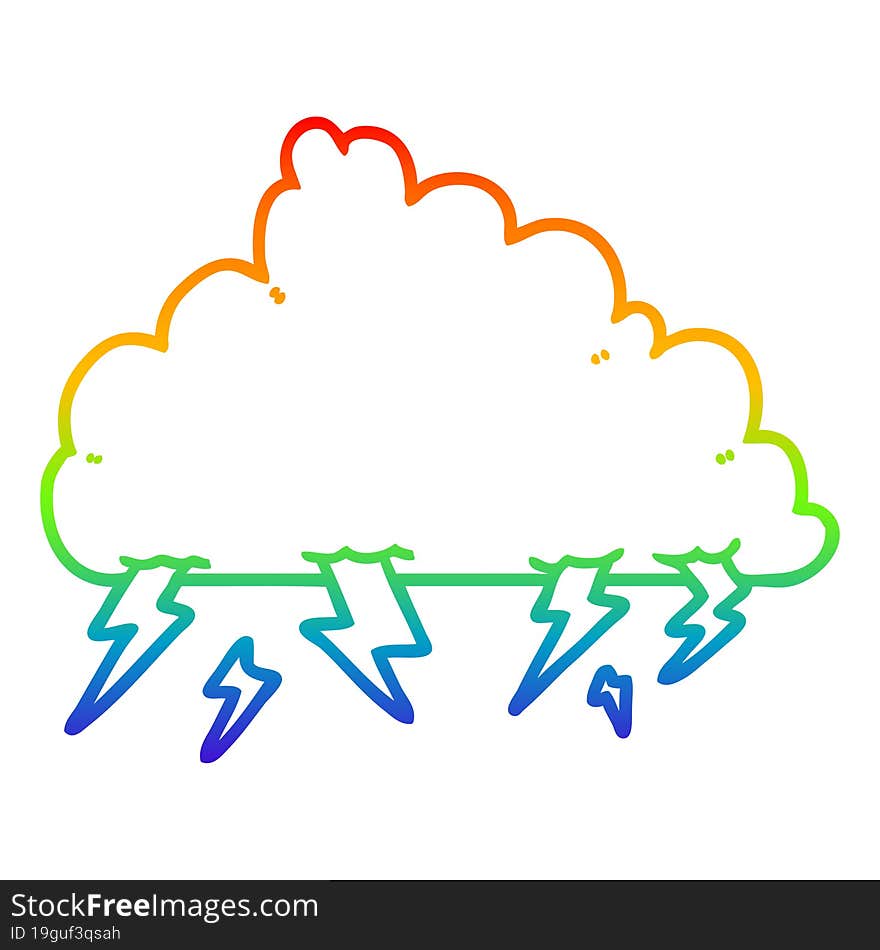 rainbow gradient line drawing cartoon thundercloud