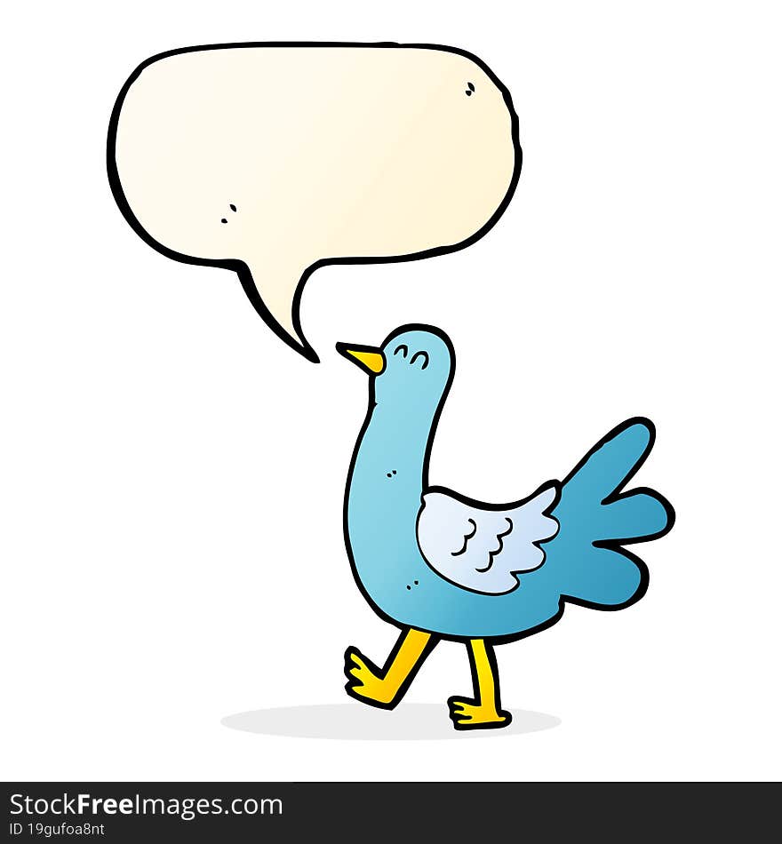 cartoon walking bird with speech bubble