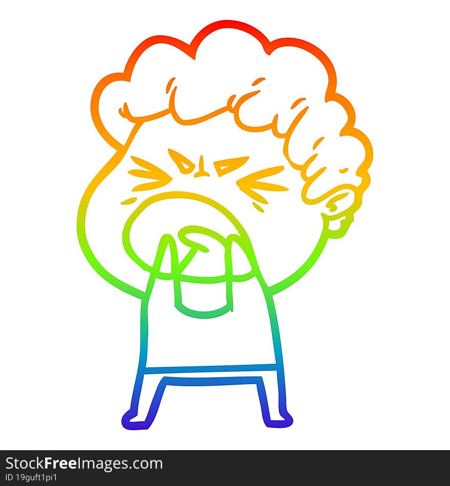 rainbow gradient line drawing cartoon furious man