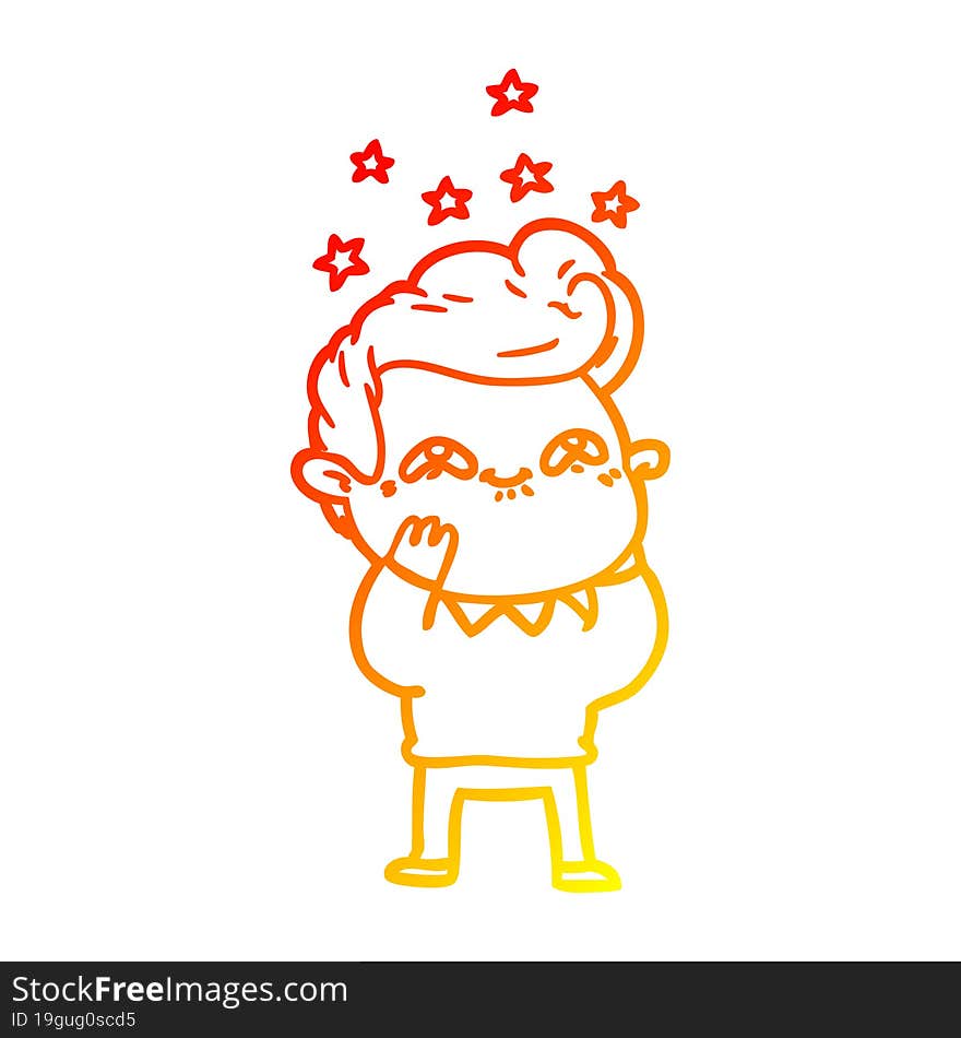 warm gradient line drawing of a cartoon excited man