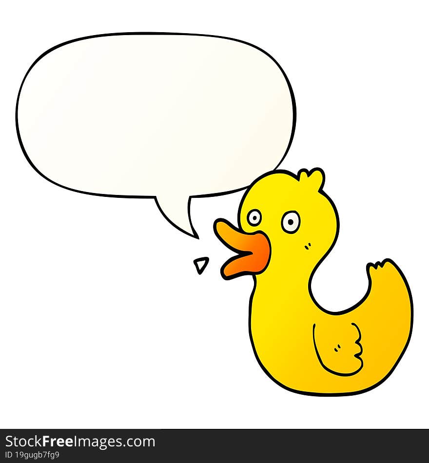 cartoon quacking duck and speech bubble in smooth gradient style