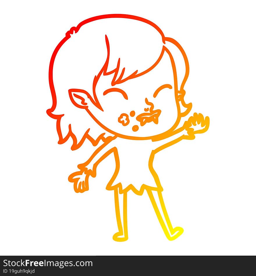 warm gradient line drawing cartoon vampire girl with blood on cheek