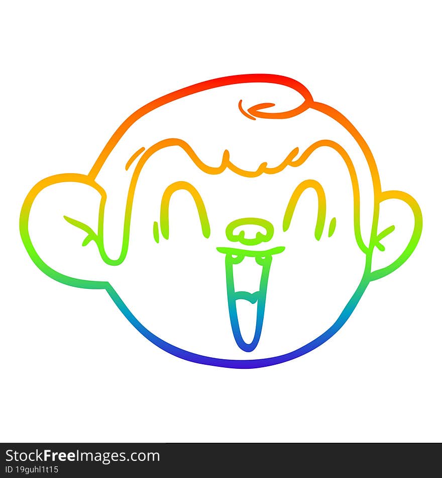 Rainbow Gradient Line Drawing Cartoon Monkey Face