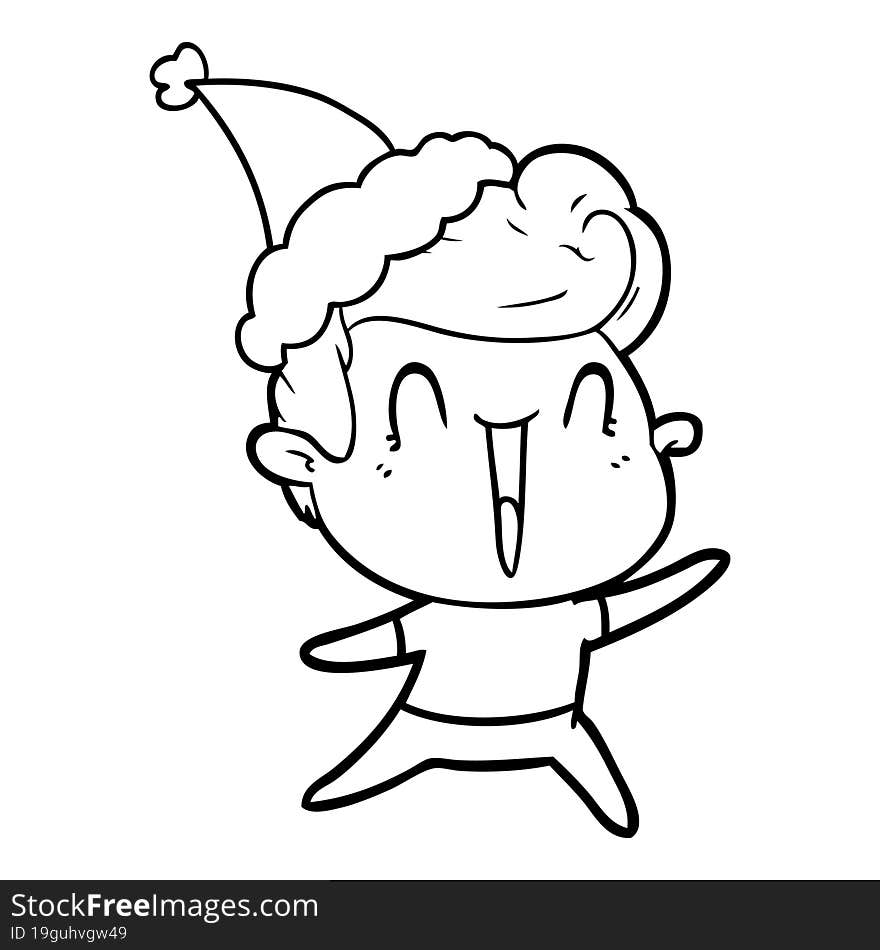 line drawing of a excited man wearing santa hat