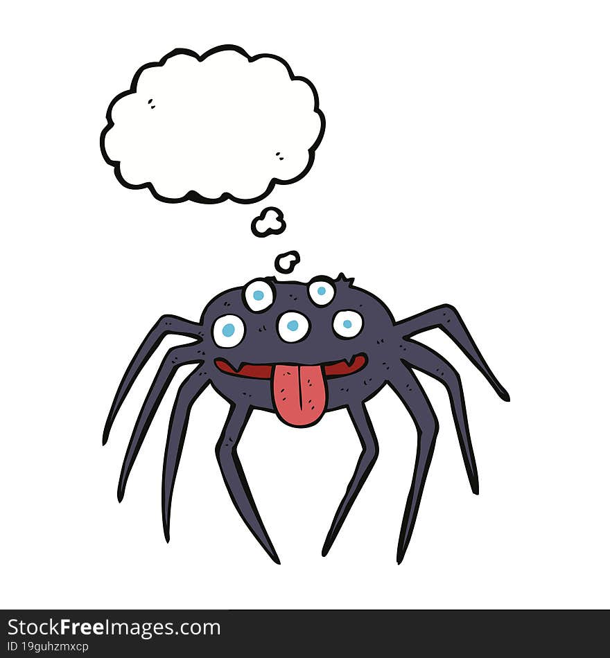 Cartoon Gross Halloween Spider With Thought Bubble