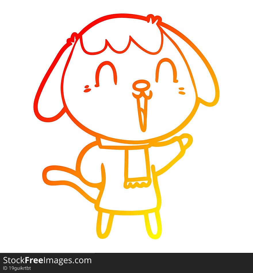 warm gradient line drawing of a cute cartoon dog