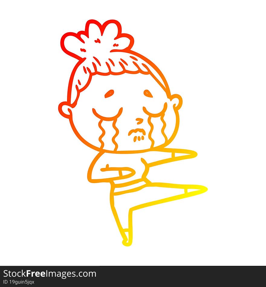 warm gradient line drawing cartoon crying woman dancing