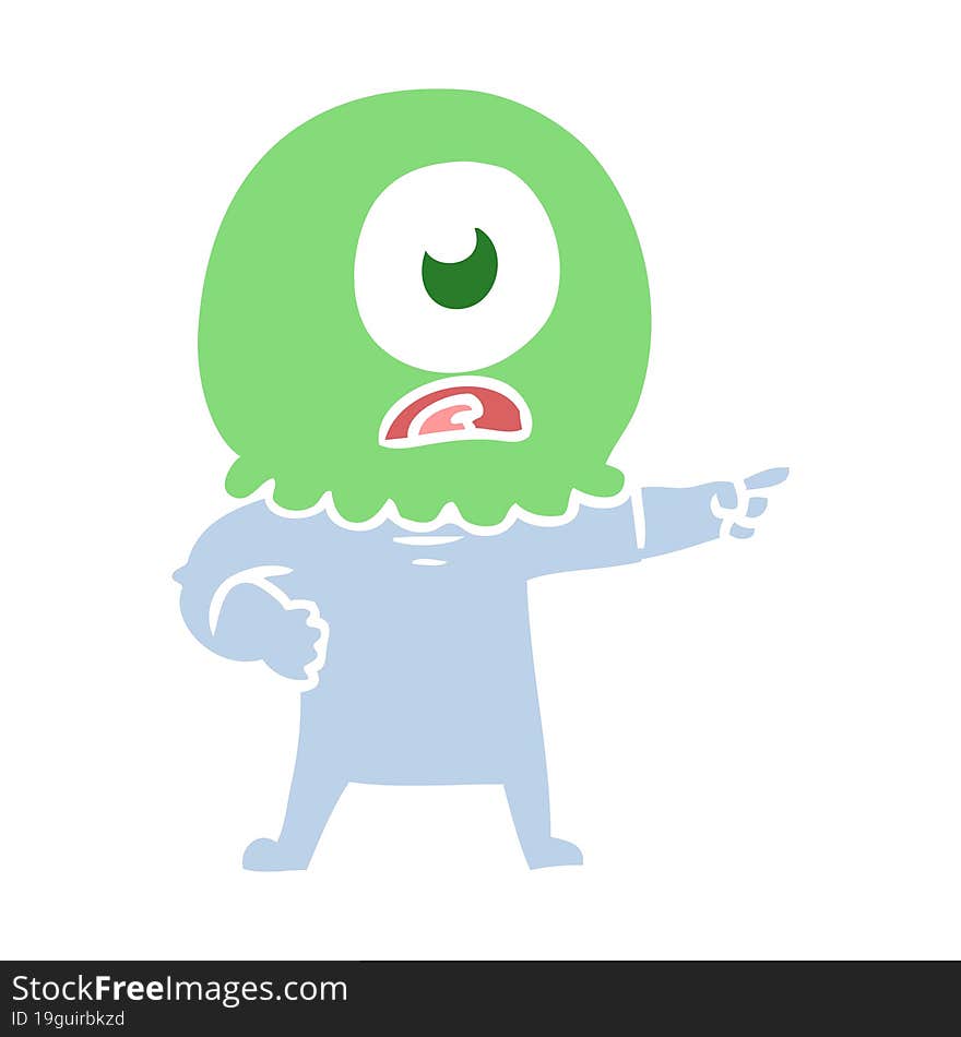 flat color style cartoon cyclops alien spaceman pointing