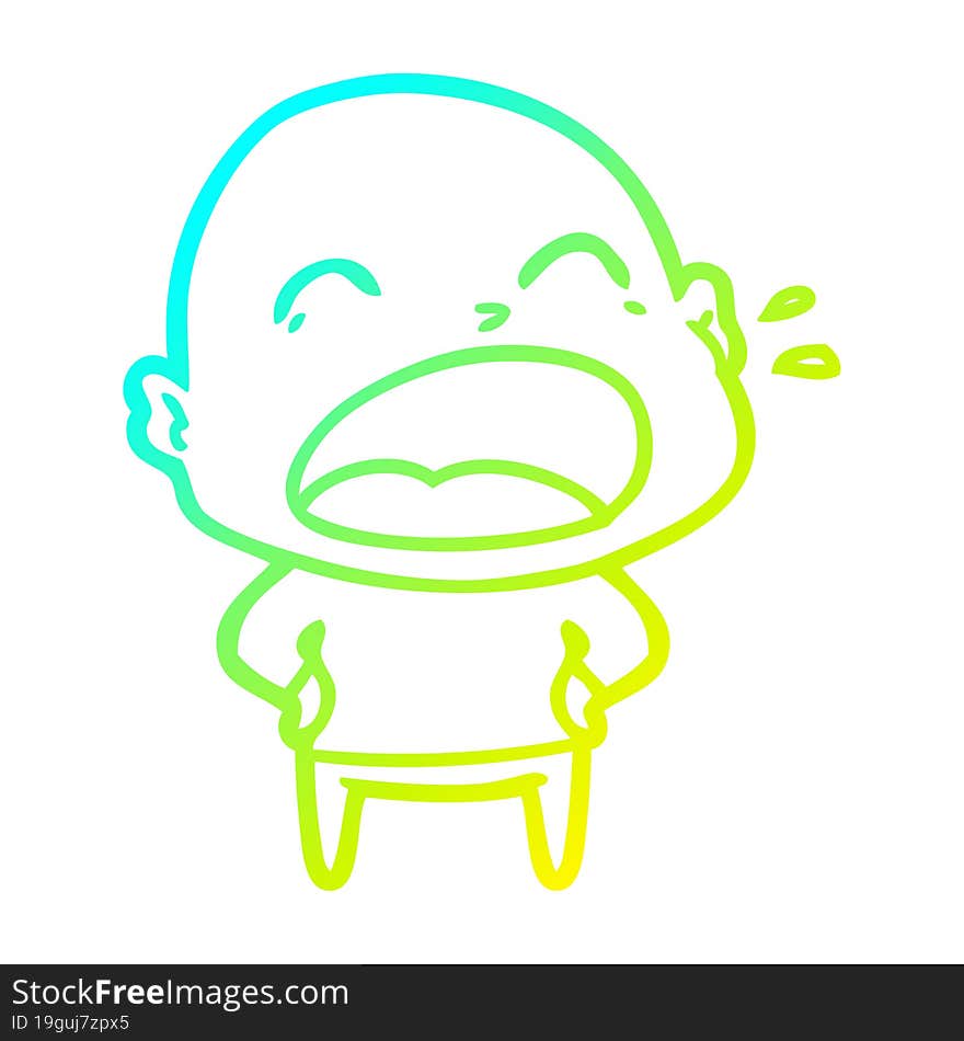 cold gradient line drawing cartoon shouting bald man