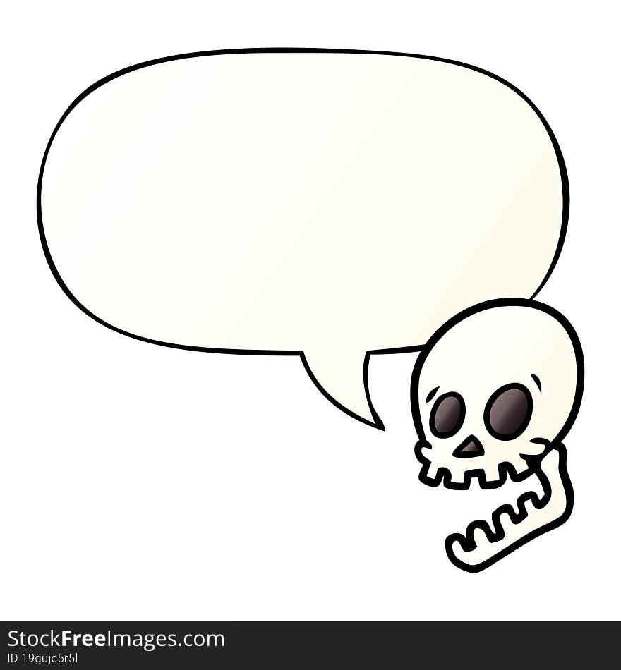 laughing skull cartoon with speech bubble in smooth gradient style