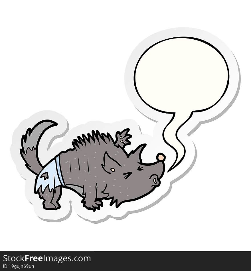 cartoon halloween werewolf with speech bubble sticker