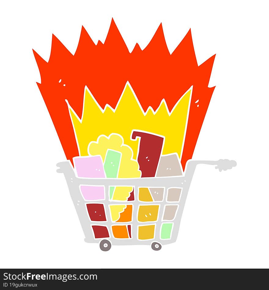 flat color illustration of a cartoon shopping trolley