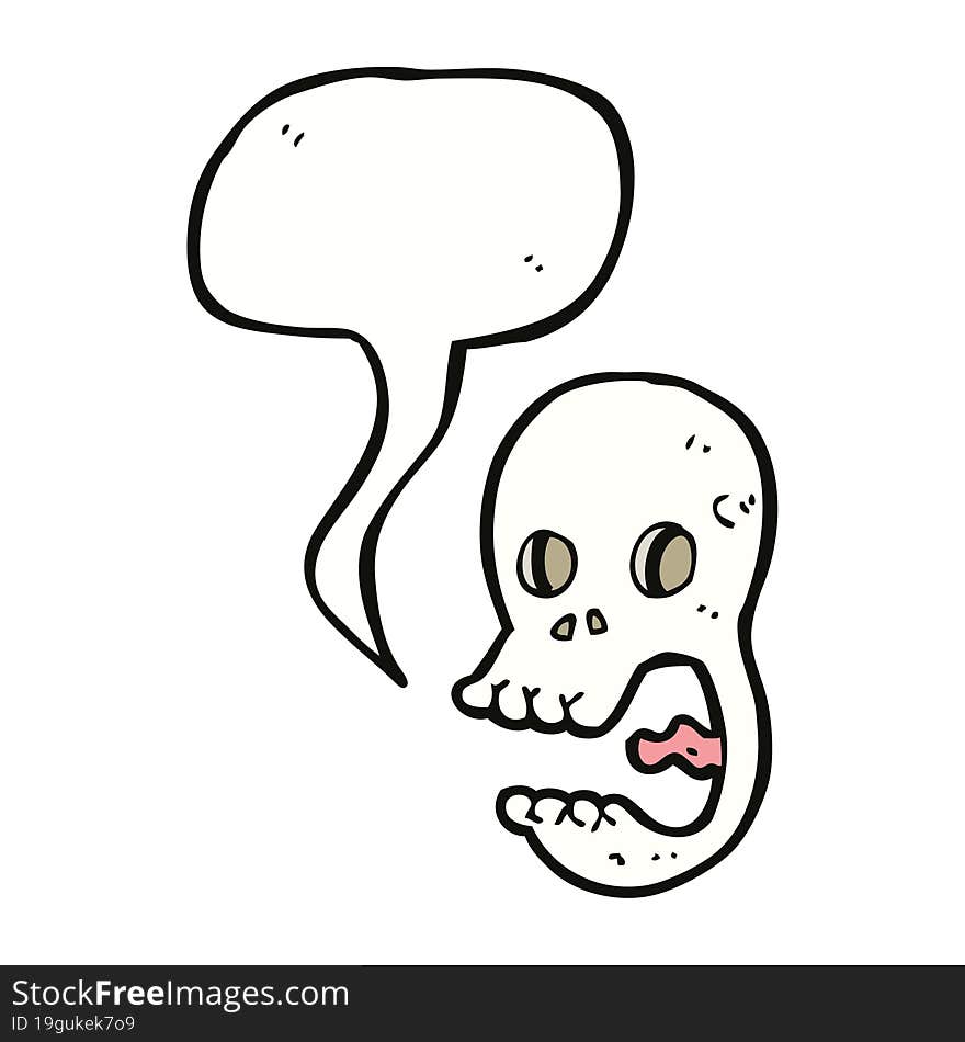 funny cartoon skull with speech bubble