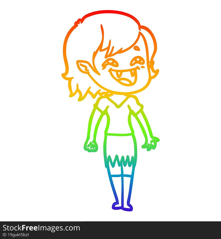 rainbow gradient line drawing cartoon laughing vampire girl