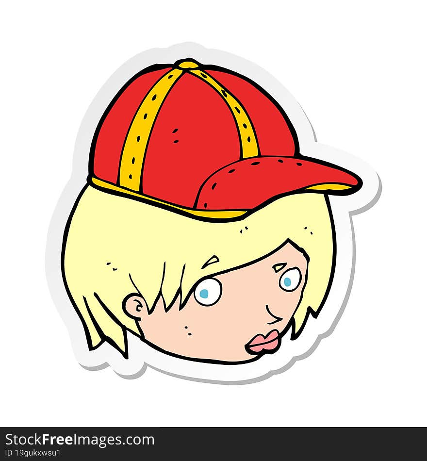 sticker of a cartoon woman wearing cat