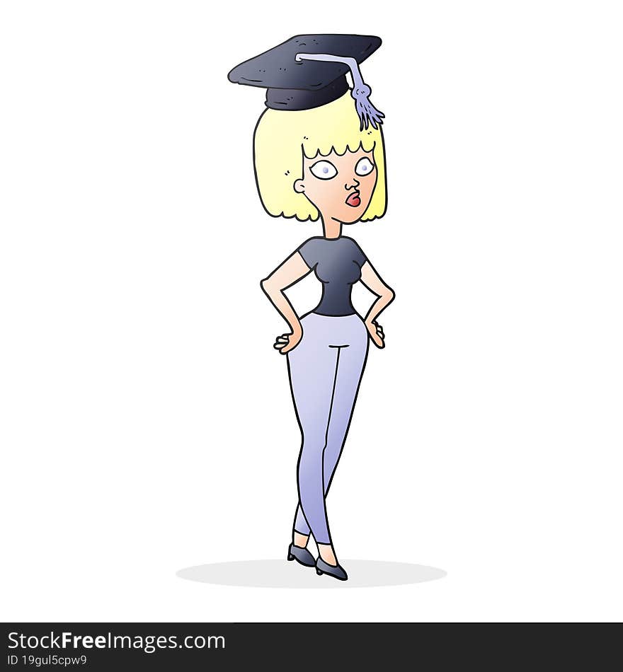 cartoon woman with graduation cap