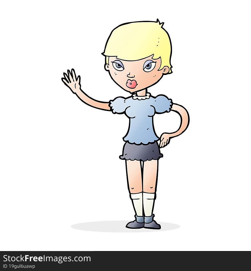 cartoon woman waving