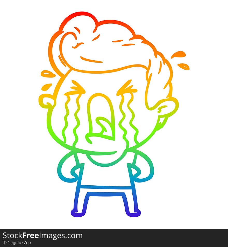 rainbow gradient line drawing of a cartoon crying man