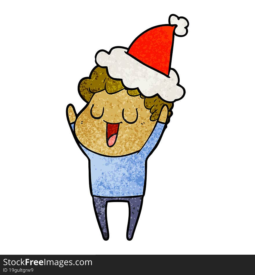 laughing textured cartoon of a man wearing santa hat