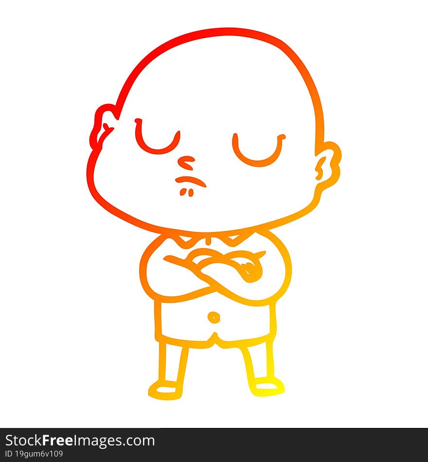 warm gradient line drawing of a cartoon bald man