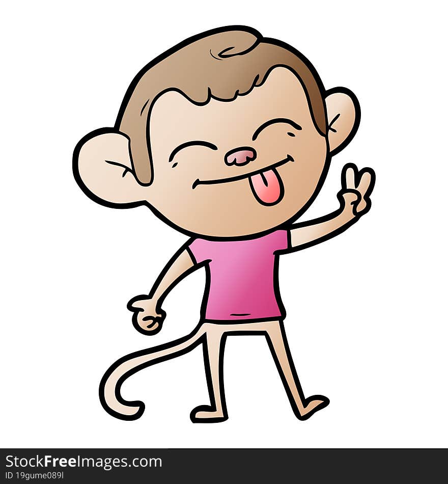 funny cartoon monkey making peace sign. funny cartoon monkey making peace sign