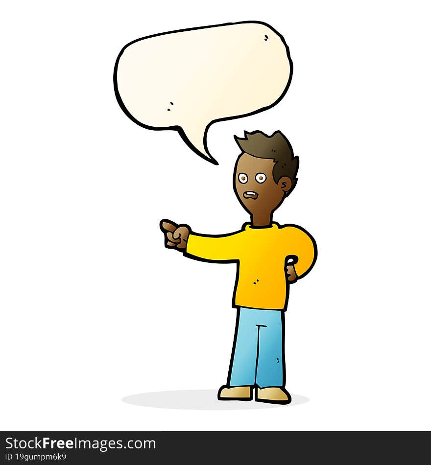 cartoon shocked boy pointing with speech bubble