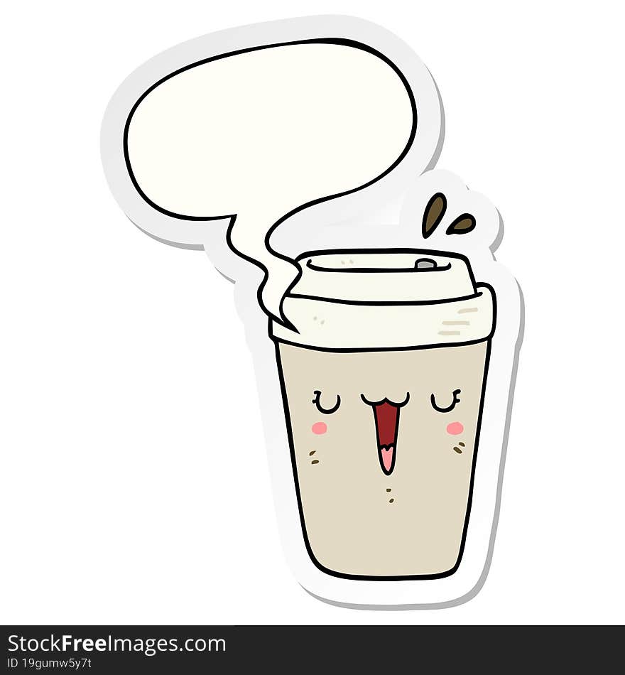 cartoon coffee cup and speech bubble sticker