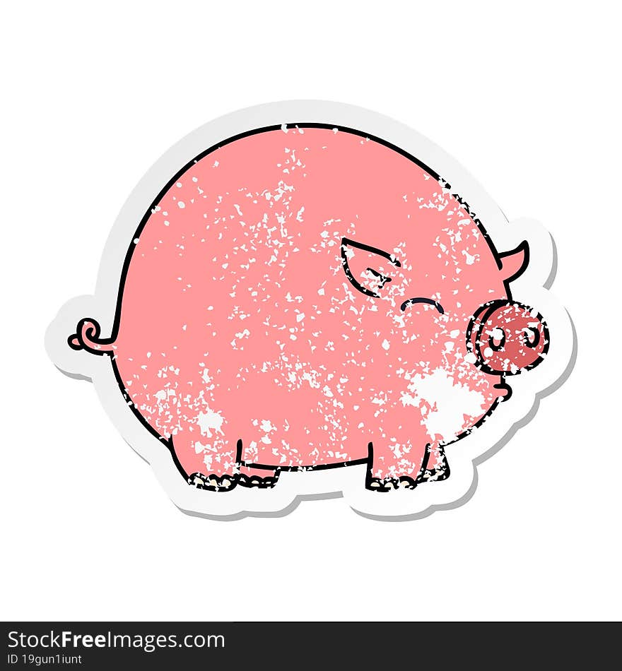 distressed sticker of a quirky hand drawn cartoon pig