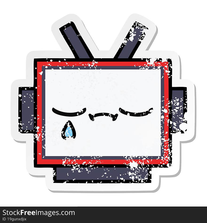 distressed sticker of a cute cartoon robot head