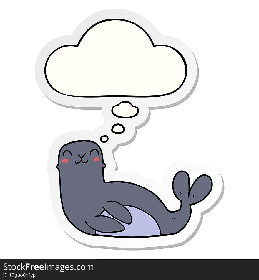 cartoon seal and thought bubble as a printed sticker