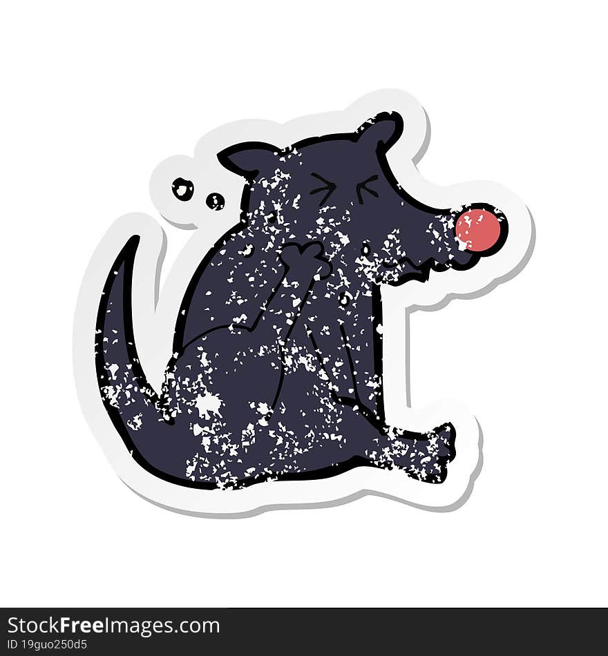 retro distressed sticker of a cartoon dog scratching