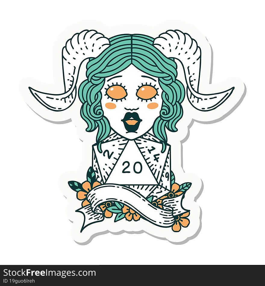 Tiefling With Natural Twenty Dice Roll Sticker