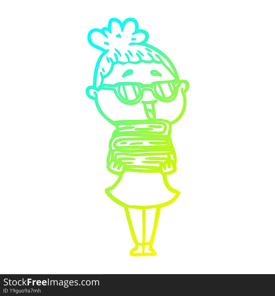 cold gradient line drawing cartoon happy woman wearing spectacles