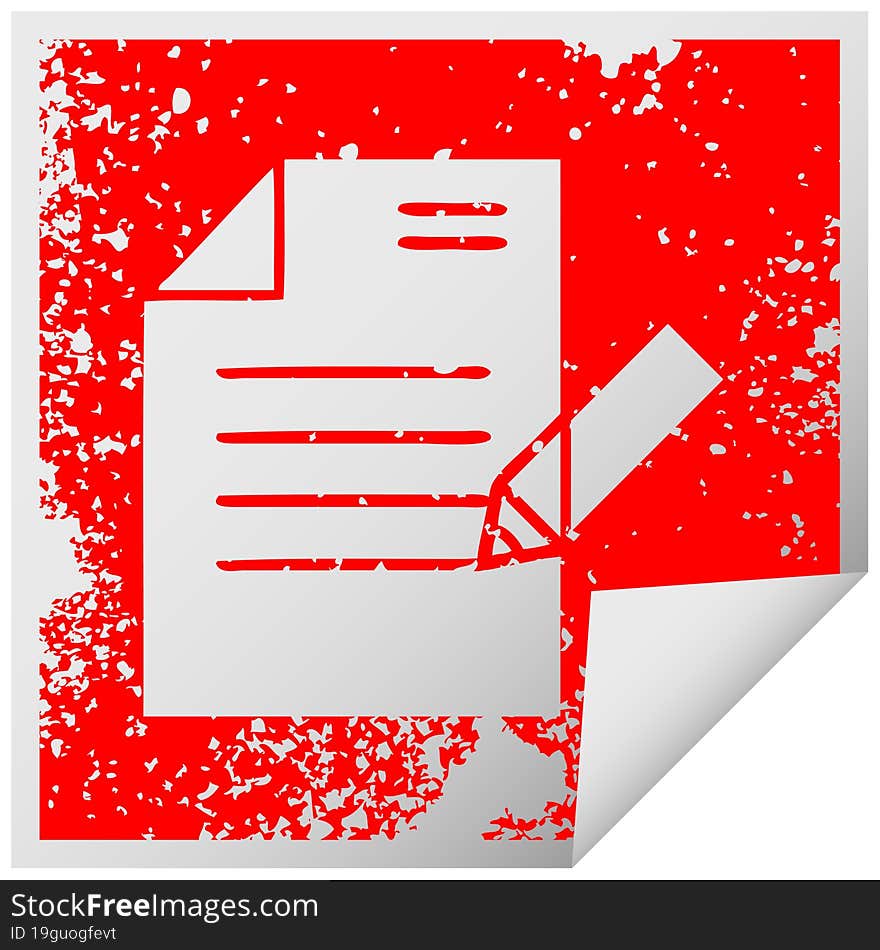 Distressed Square Peeling Sticker Symbol Of Writing A Document