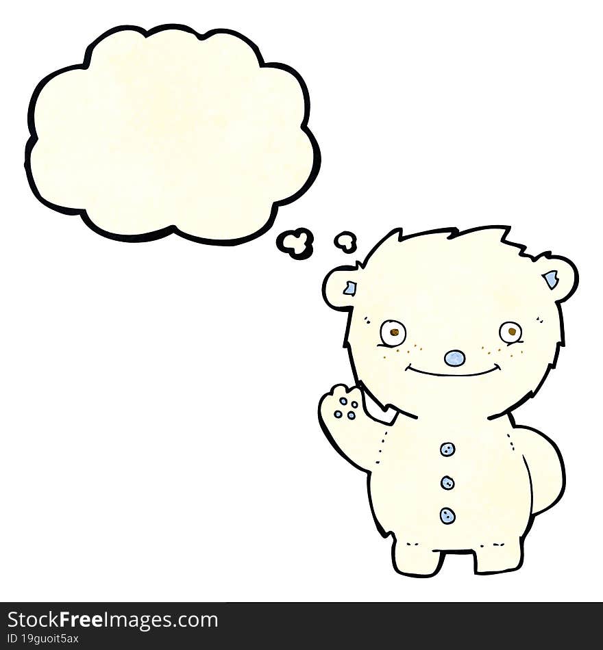 cartoon waving polar bear with thought bubble