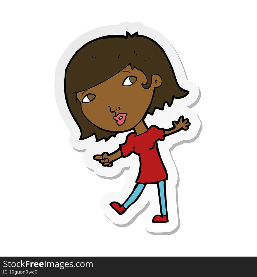 Sticker Of A Cartoon Happy Girl Gesturing To Follow