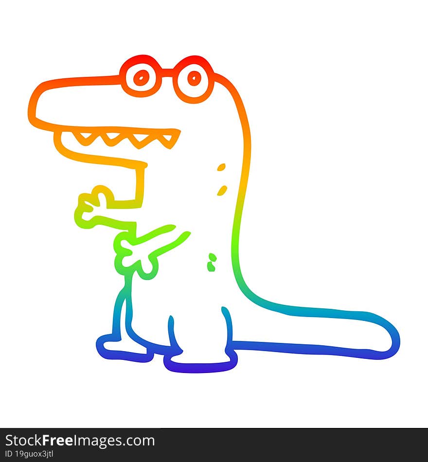 rainbow gradient line drawing cartoon crazy alligator