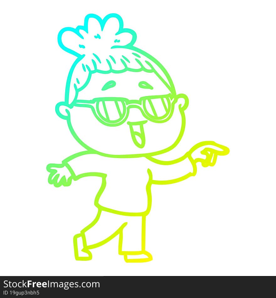 cold gradient line drawing cartoon happy woman wearing spectacles